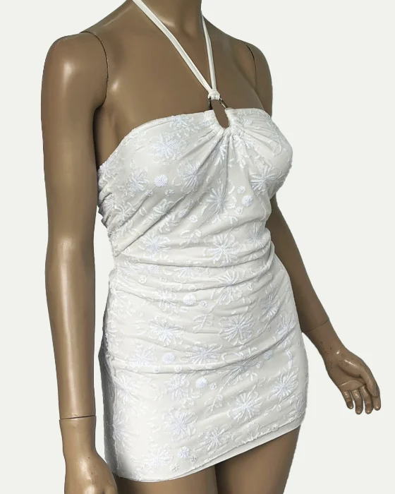 Vestido Tul Bordado Halter con Aplique