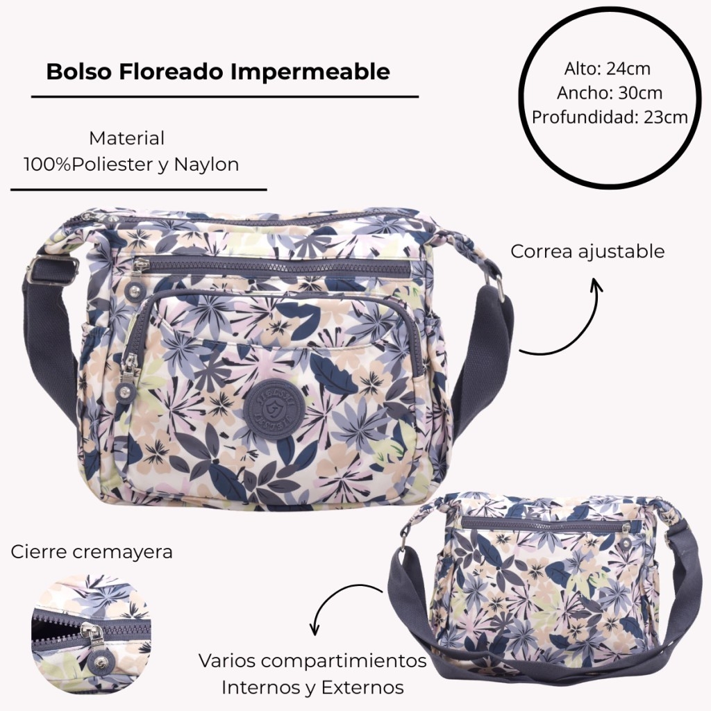Bolso Estampado Flores Impermeable - Imagen 3