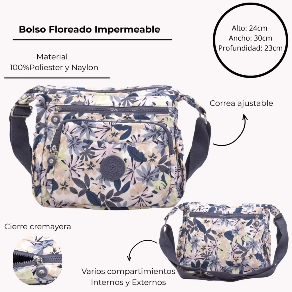 Bolso Estampado Flores Impermeable - Imagen 3