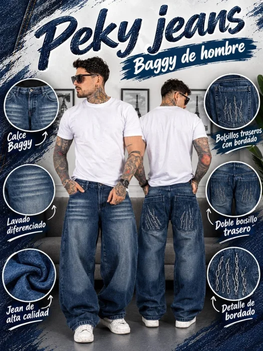 Jeans Baggy de Hombre ( Bordado y Doble Bolsillo)