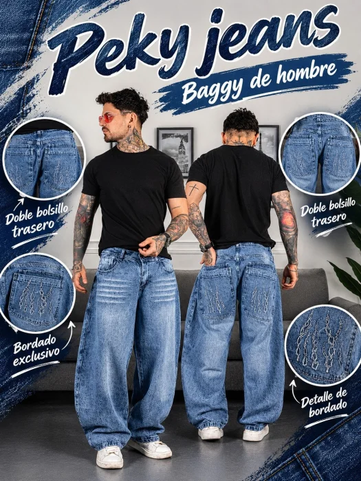 Jeans Baggy de Hombre ( Bordado y Doble Bolsillo )