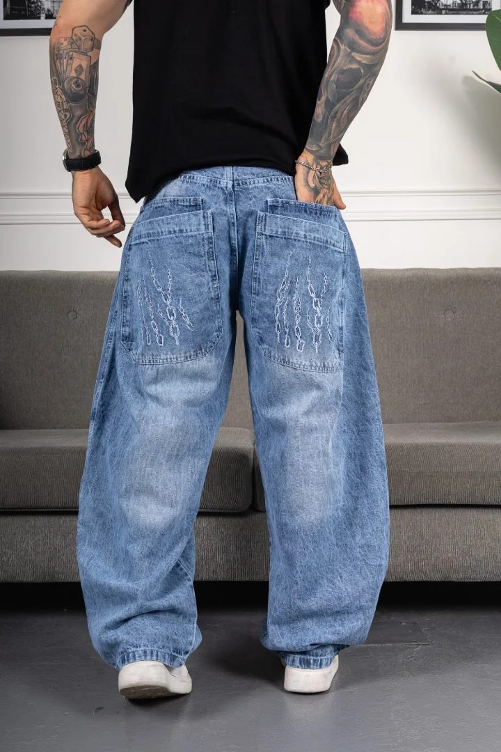 Jeans Baggy de Hombre ( Bordado y Doble Bolsillo ) - Imagen 3