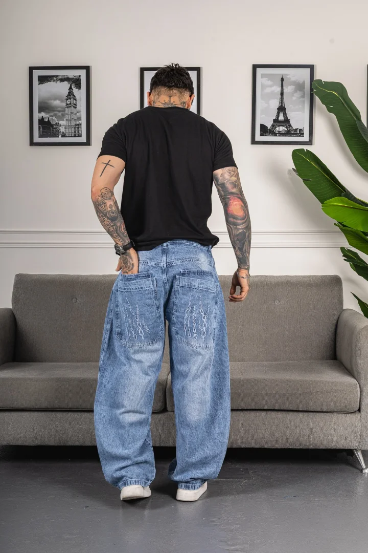 Jeans Baggy de Hombre ( Bordado y Doble Bolsillo ) - Imagen 4