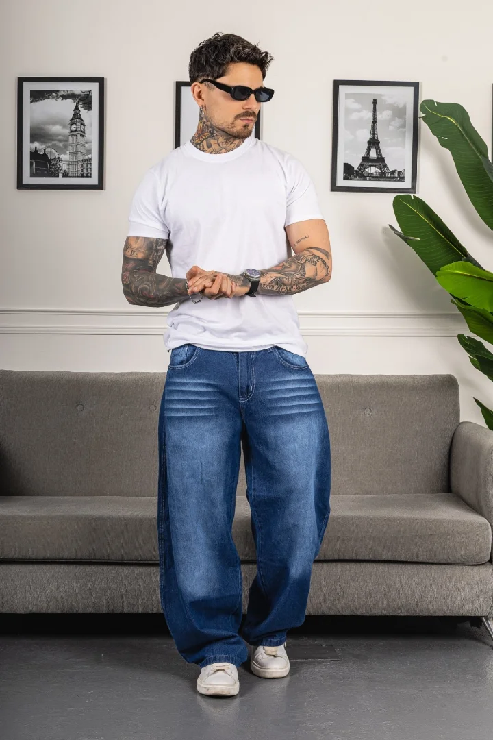 Jeans Baggy de Hombre ( Bordado y Doble Bolsillo) - Imagen 2