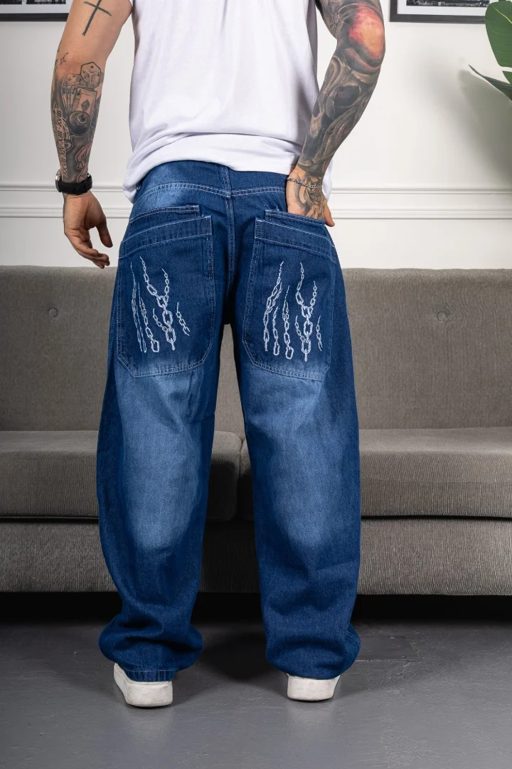 Jeans Baggy de Hombre ( Bordado y Doble Bolsillo) - Imagen 3