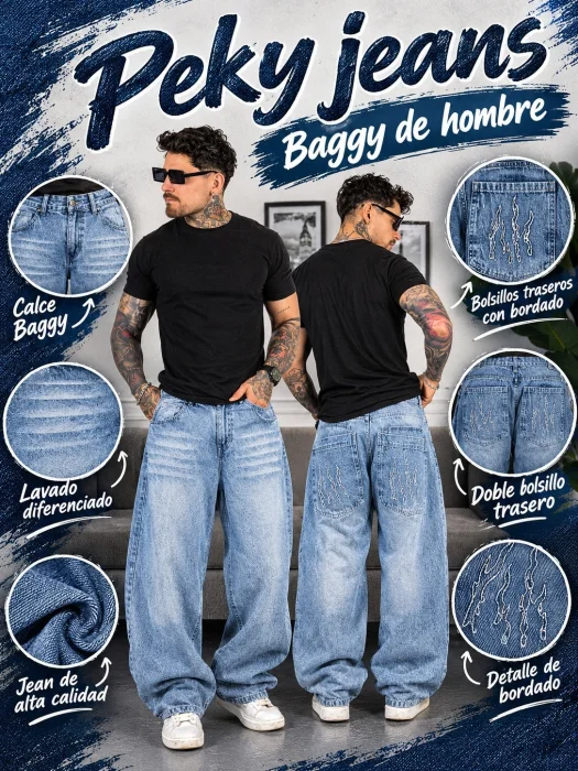 Jeans Baggy de Hombre ( Bordado y Doble Bolsillo