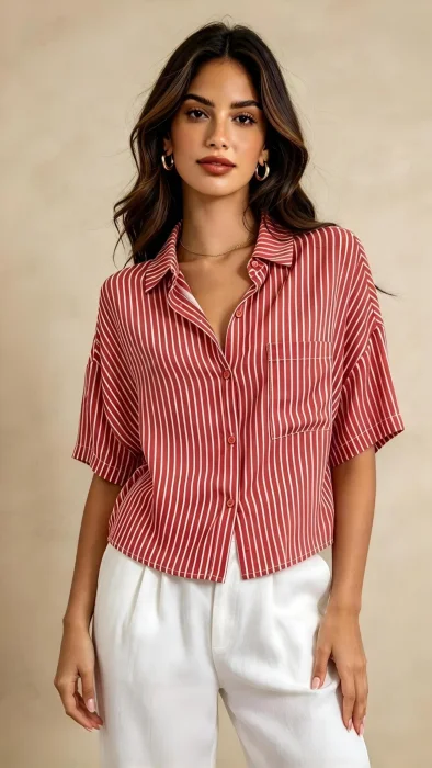 Camisa Corta Rayada (poplin)