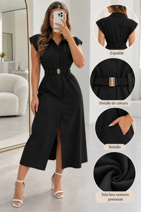 Vestido Importado Sastrero con Cinto y Hebilla