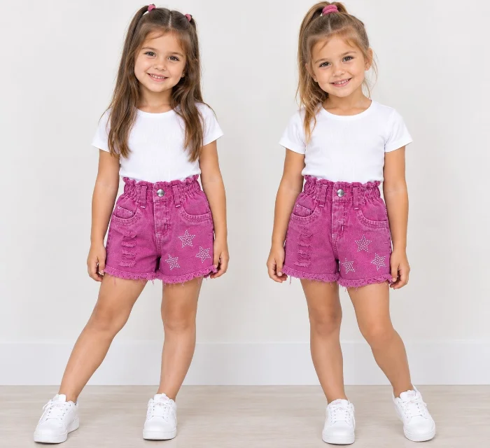 Short Jeans Rosa con Aplique Brillo de Estrella
