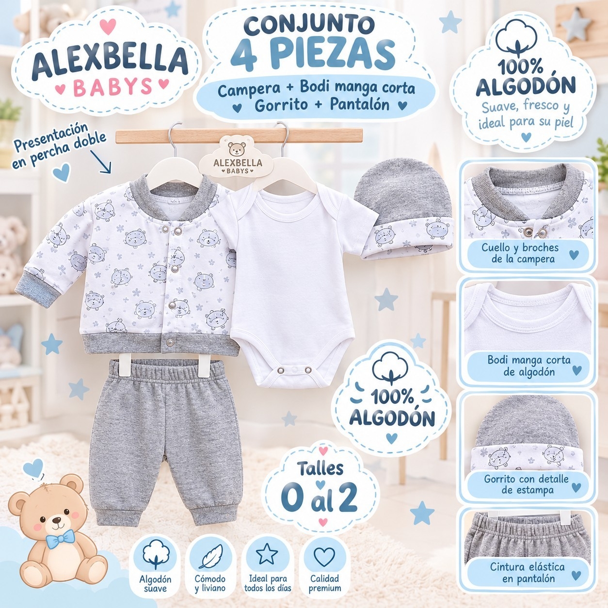 Conjunto Body de 4 Piezas en Algodon - Imagen 2
