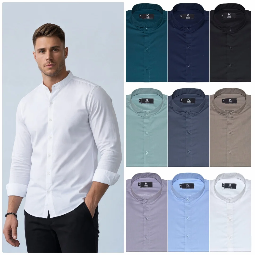 Camisa Liso Elastizado Slim Fit Cuello Mao - Imagen 1