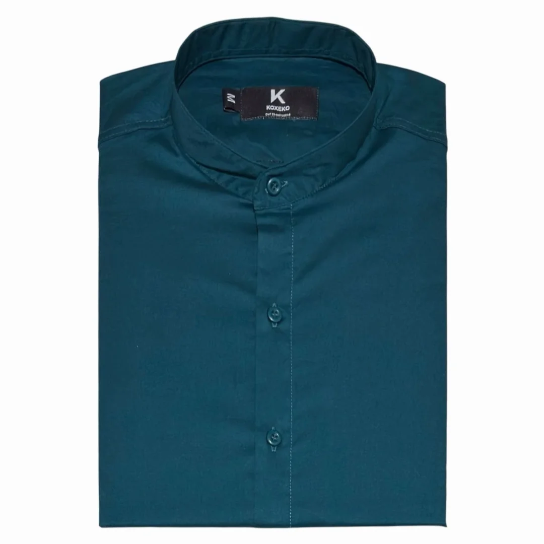 Camisa Liso Elastizado Slim Fit Cuello Mao - Imagen 2