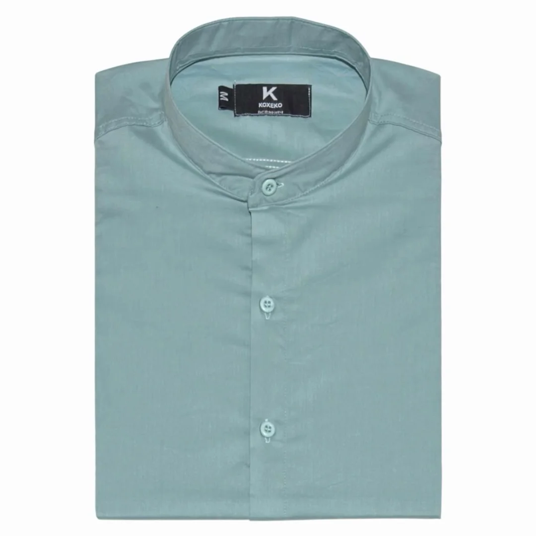 Camisa Liso Elastizado Slim Fit Cuello Mao - Imagen 9