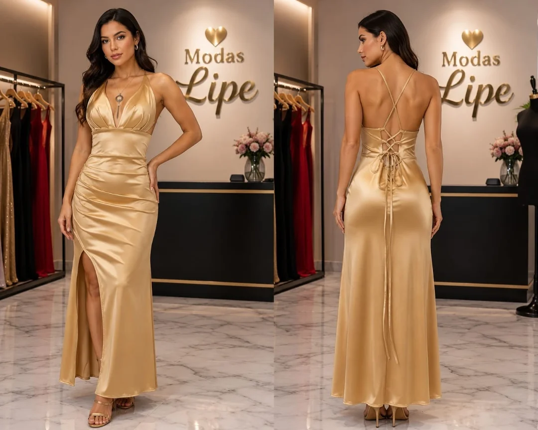 Vestido Liso Saten Sirena - Imagen 1
