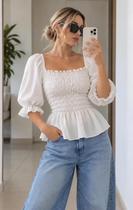 Blusa Frunce Manga 3/4