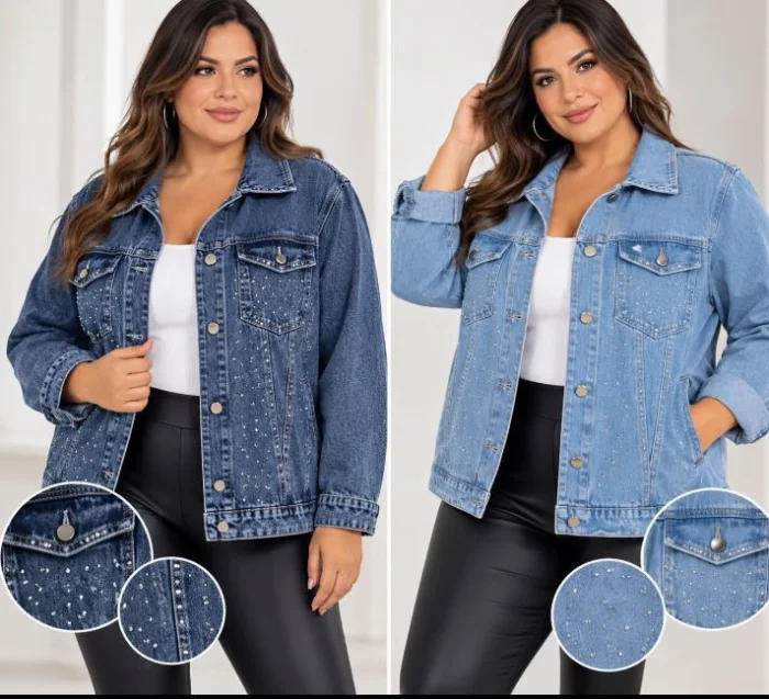 Campera Jeans con  Brillo con Bolsillo .