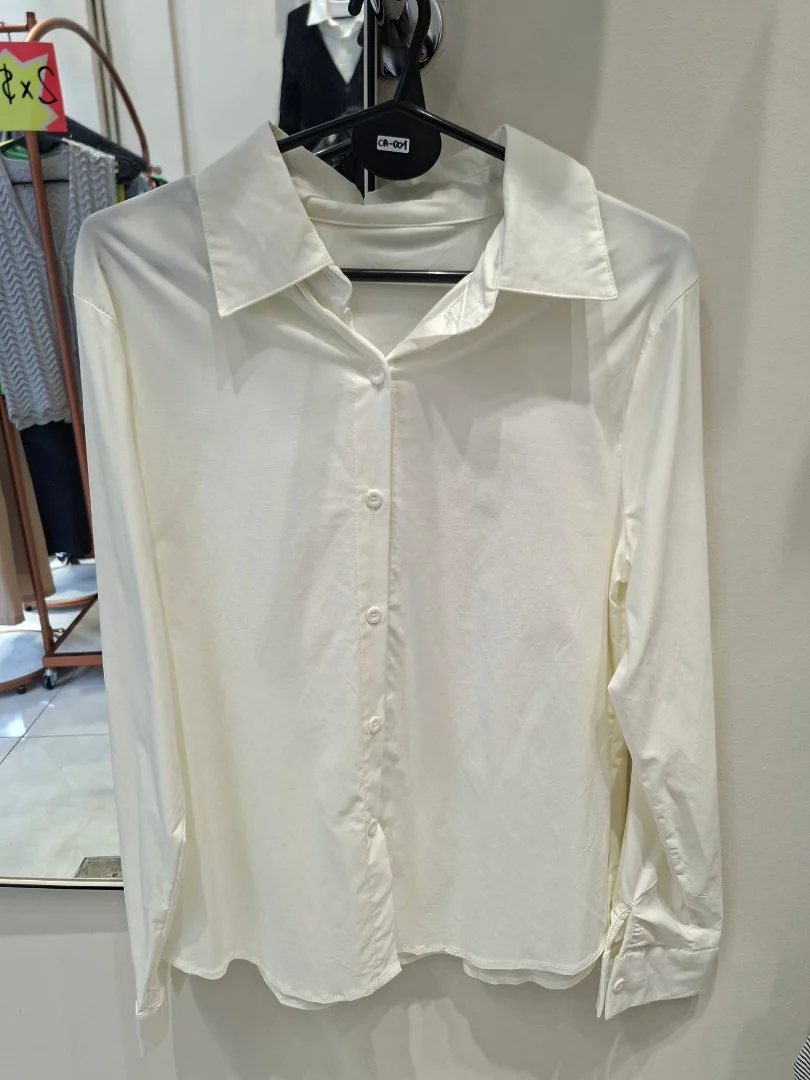 Camisa Elastizada 01 Crema Importada Manga Larga - Imagen 1