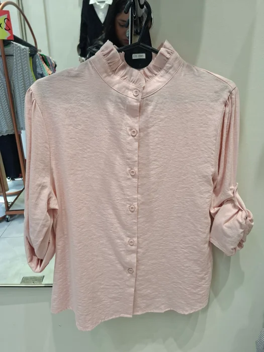 Camisa Cuello Chino Volados 05 Importada Manga Larga