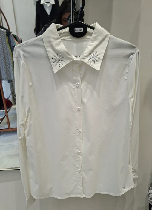 Camisa Elastizada Cuello Strass 06 Importada Manga Larga