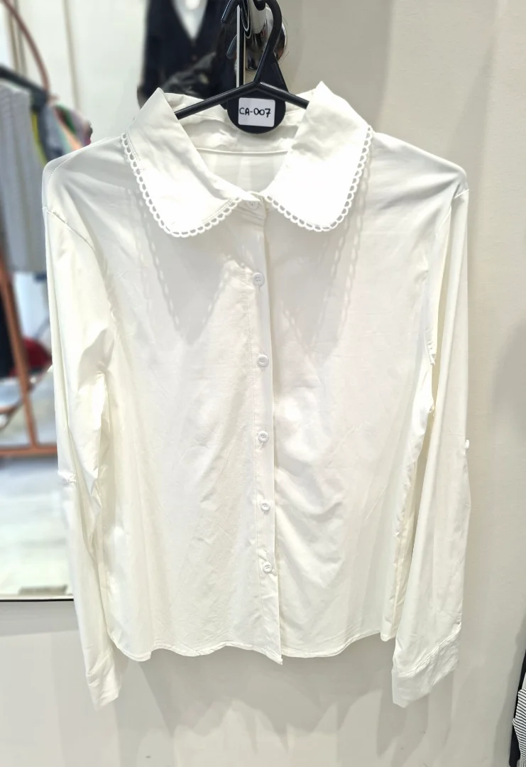 Camisa Elastizada Cuello Puntilla 07 Importada Manga Larga - Imagen 1