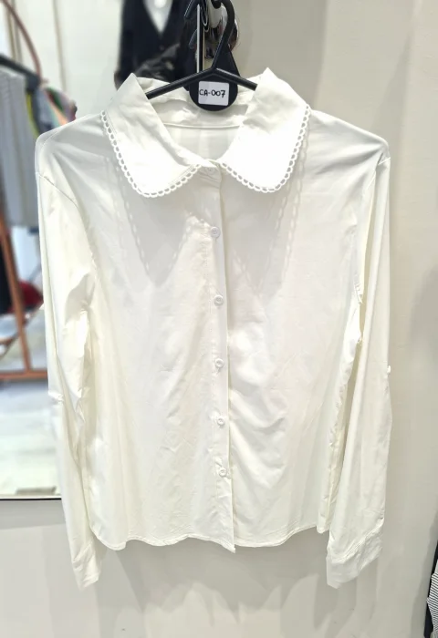 Camisa Elastizada Cuello Puntilla 07 Importada Manga Larga