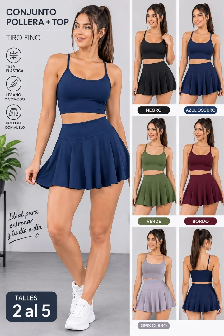 Conjunto Shot Pollera y Top Tiro Fino de Lycra - Imagen 2