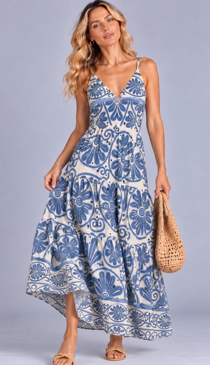 Vestido Broderie Estampado Importado - Imagen 3