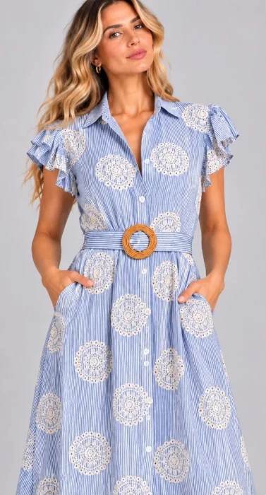 Vestido Camisero Bordado Importado