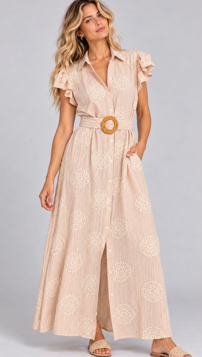 Vestido Camisero Bordado Importado - Imagen 2