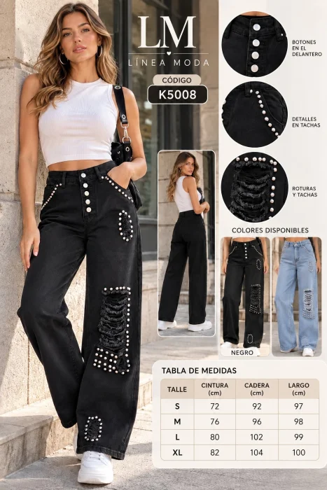 Pantalón  de Jean con Rotura y Tachas.k5008