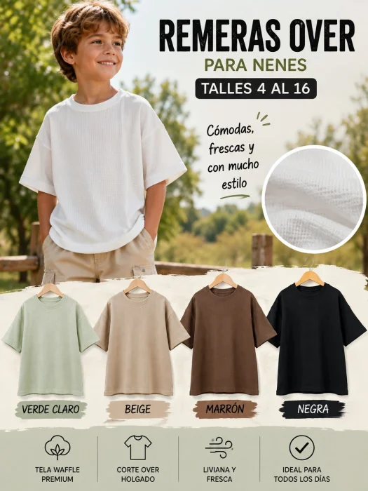 Remeras Oversive para Nenes en Tela Waffles del Tallas 4al 16