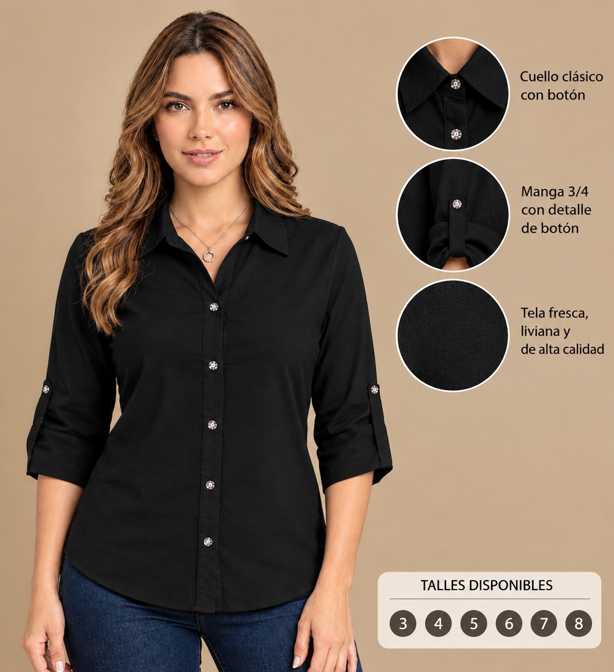 Camisola de Lino Manga 3/4 - Imagen 2