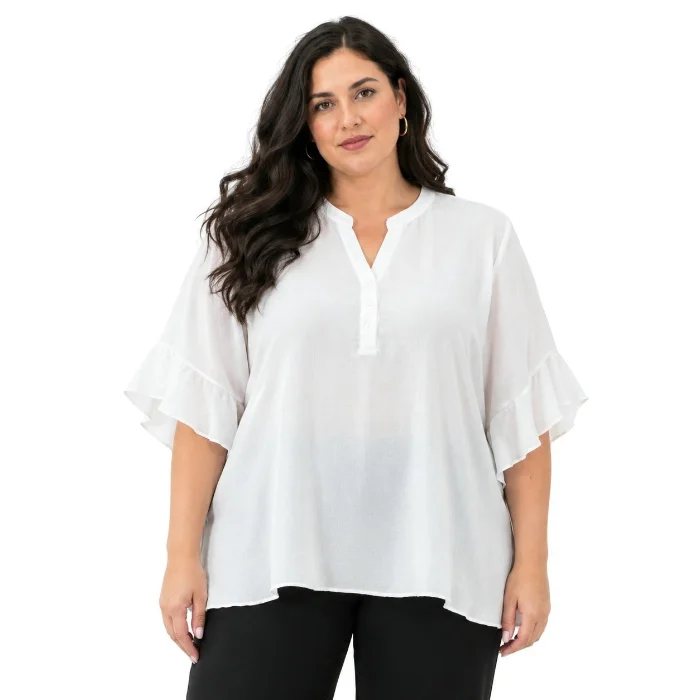 Blusa de Cey Cuello Mao con Manga Volado