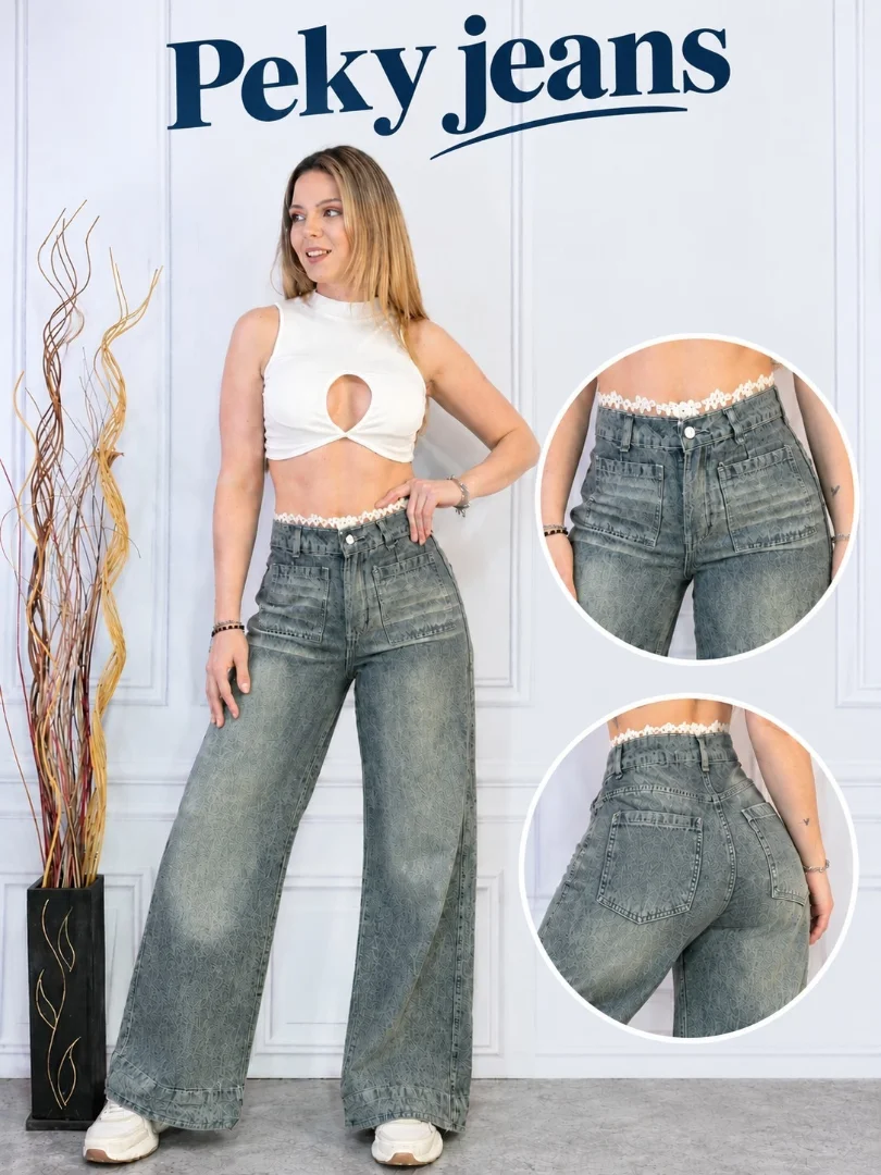 Jeans Wide Leg con Puntilla ( Este Modelo Solo por Curva) - Imagen 1