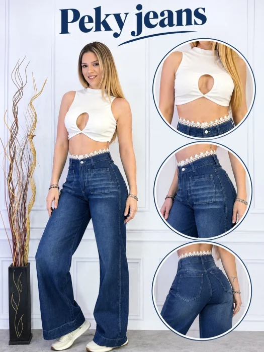 Jeans Wide Leg con Puntilla( Este Modelo Solo por Curva