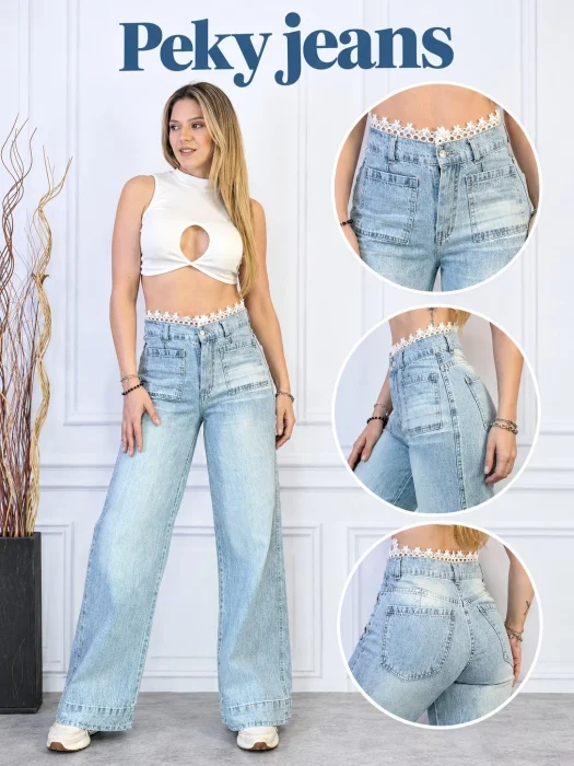 Jeans Wide Leg con Puntilla ( Este Modelo Solo por Curva)