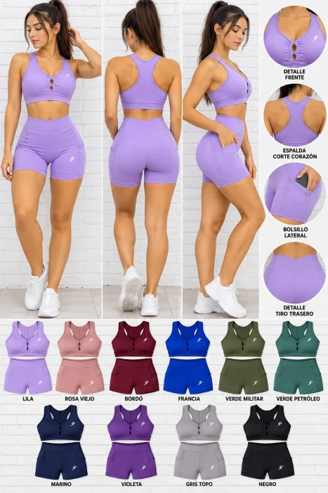 Conjunto Deportivo Bordado Shorts y Top de Laycra (alo Yoga)