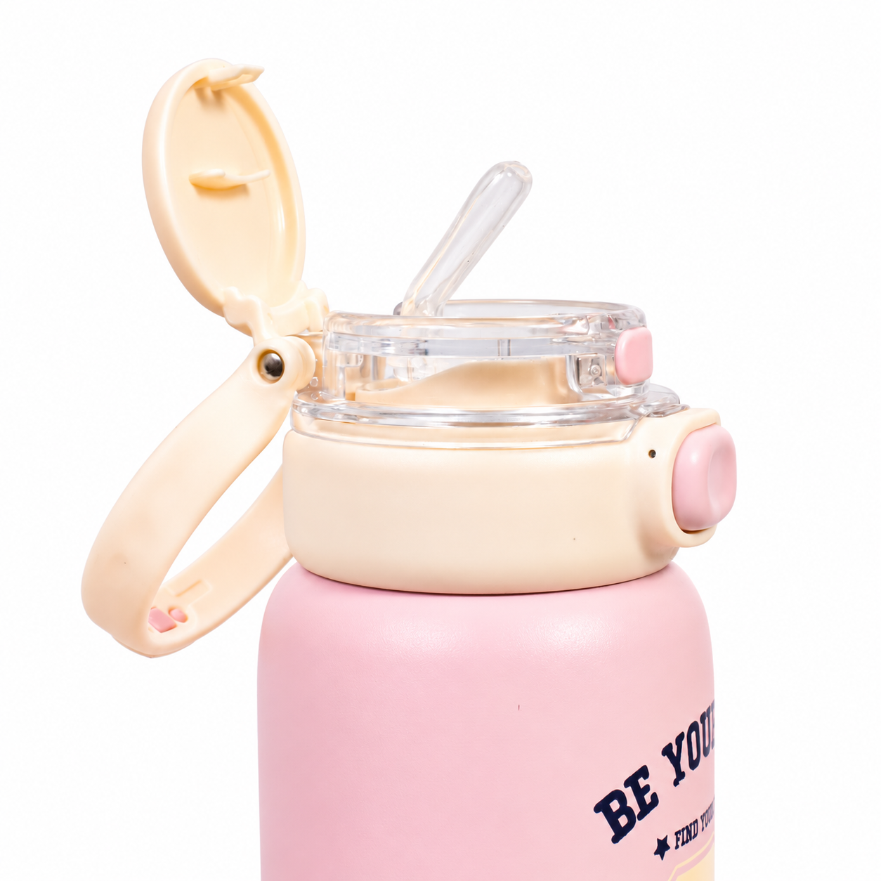 Botella Térmica - Acero Inoxidable 670 Ml - Botella%20pastel%20rosa%20con%20tapa%20abierta.png