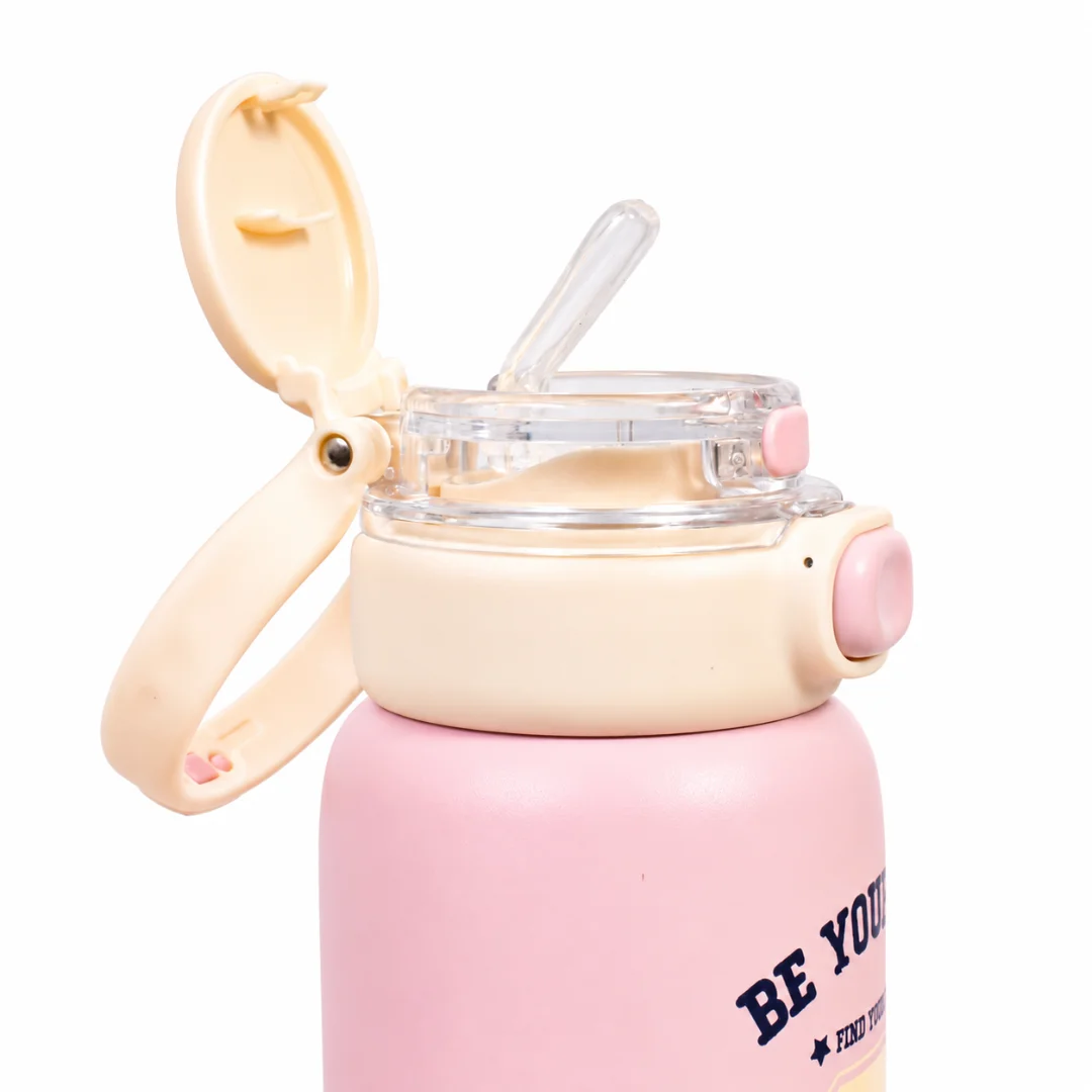 Botella Térmica - Acero Inoxidable 670 Ml - Botella%20pastel%20rosa%20con%20tapa%20abierta.png