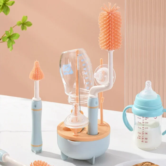 Kit Cepillos Giratorio para Botellas y Teteros + Escurridor