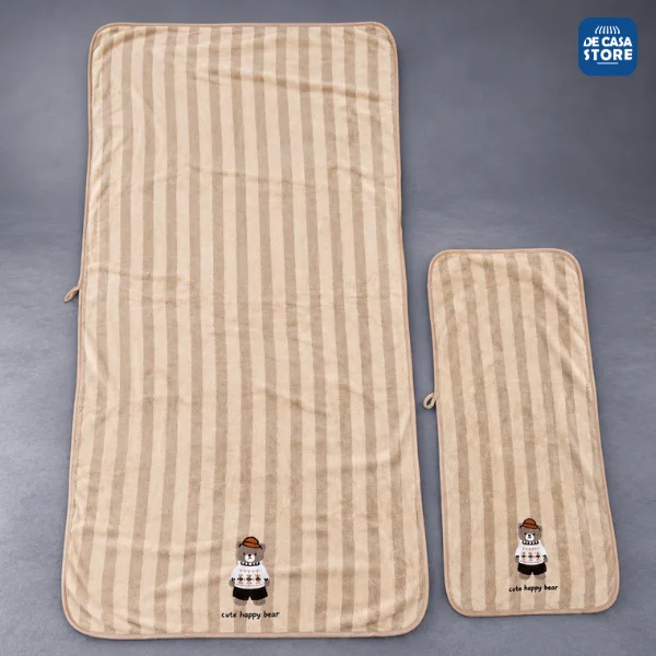 Juego de Toalla y Toallón para Bebe City Blanco Osito Beige |microfibra Secado Rápido - 6.png
