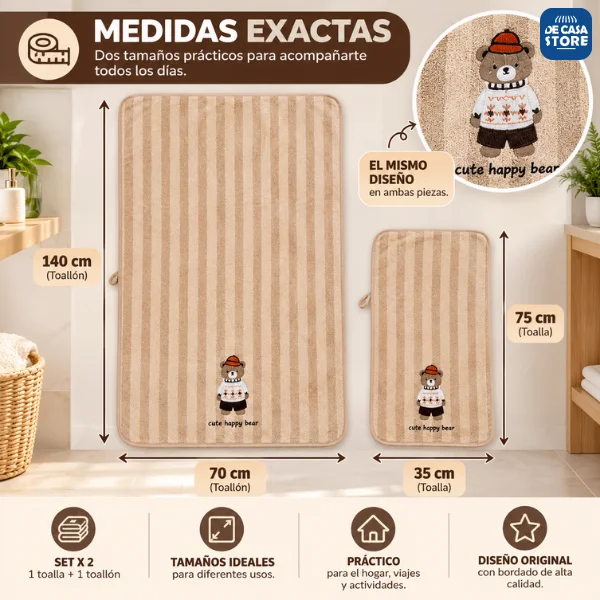 Juego de Toalla y Toallón para Bebe City Blanco Osito Beige |microfibra Secado Rápido - 2.png