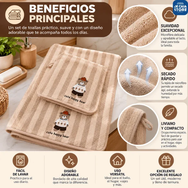 Juego de Toalla y Toallón para Bebe City Blanco Osito Beige |microfibra Secado Rápido - 3.png
