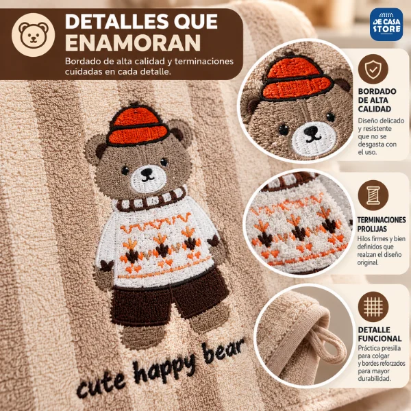 Juego de Toalla y Toallón para Bebe City Blanco Osito Beige |microfibra Secado Rápido - 4.png