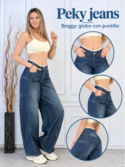 Jeans Baggy con Puntilla