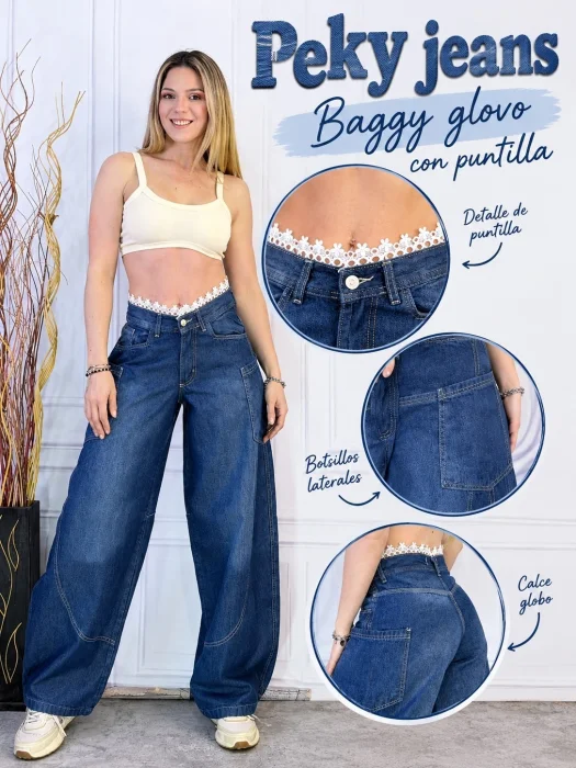 Jeans Baggy con Puntilla
