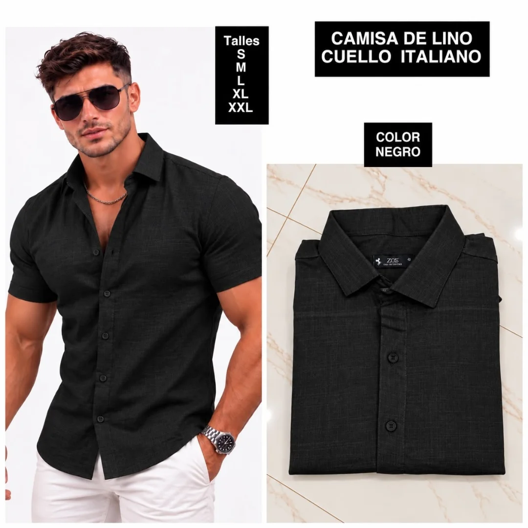 Camisa de Lino Cuello Italiano - Imagen 1