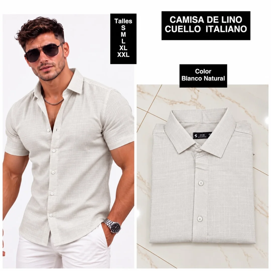 Camisa de Lino Cuello Italiano - Imagen 3