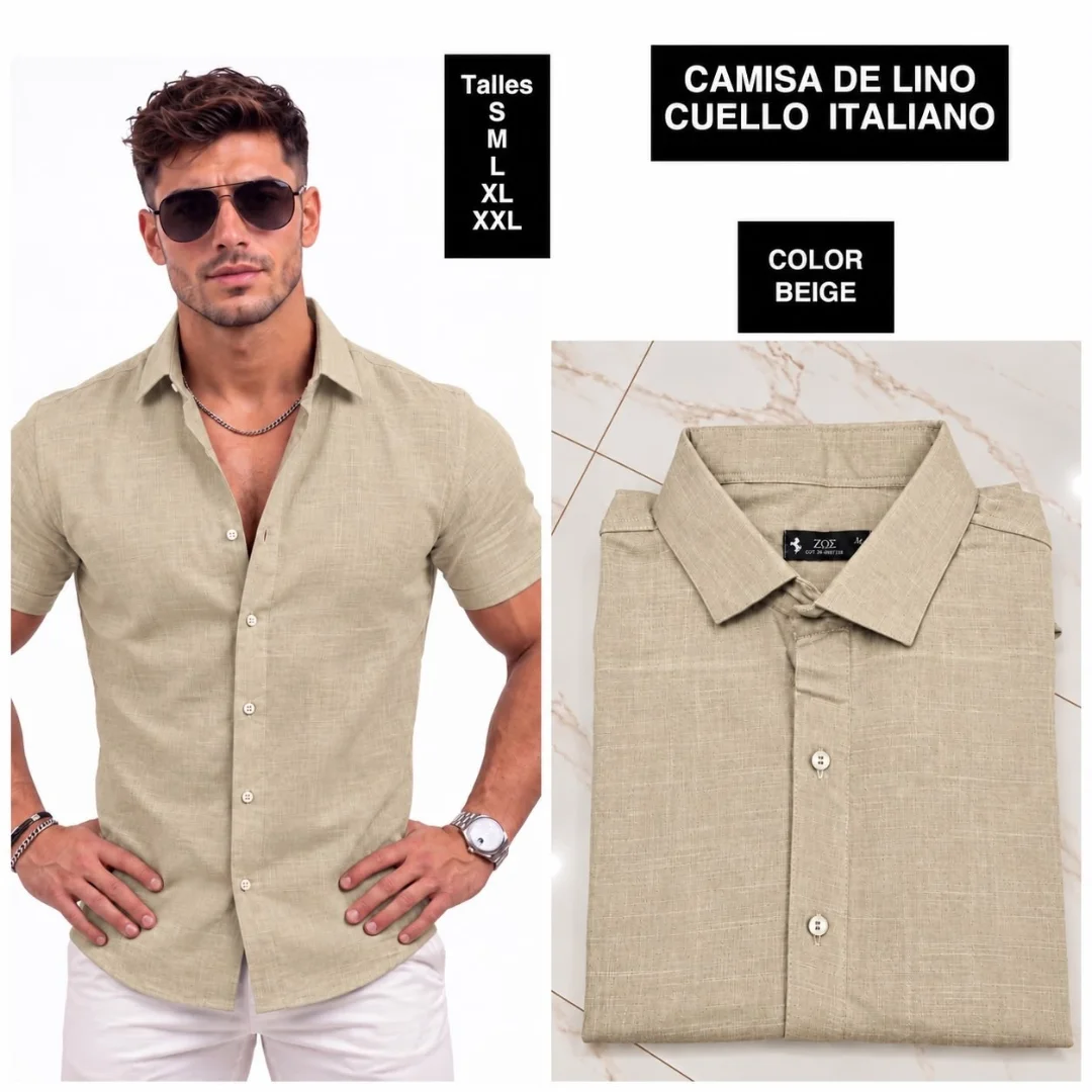 Camisa de Lino Cuello Italiano - Imagen 7