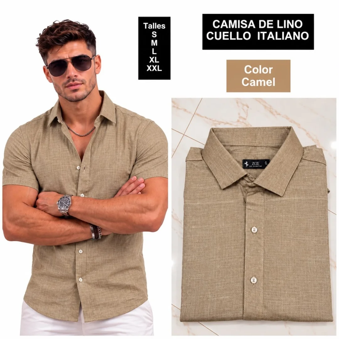 Camisa de Lino Cuello Italiano - Imagen 9